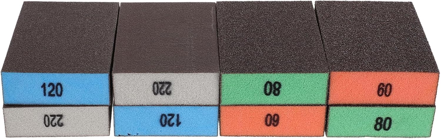 Balacoo 8pcs Sanding Block Set with Multi-grit Sponge Pads 60/80/120/220 Grit Washable Reusable Sanding Sponge for Dry and Wet Use on Wood Drywall Metal Glass