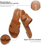 Women's Flat Sandals Fashion Ladies Slide Sandals Comfortable Slip On Leather Slippers for Casual Dressy Summer