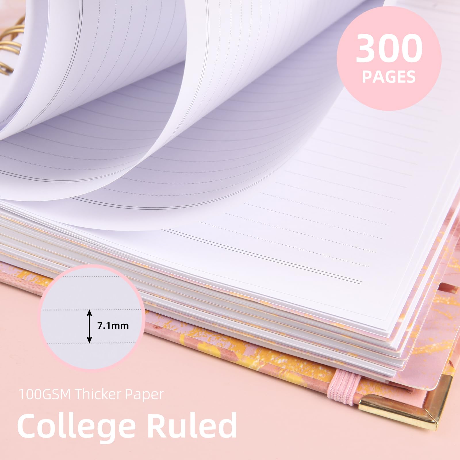 Quaderno a spirale A4 per lavoro, 300 pagine a righe, diario a spirale, 5 temi, riviste a righe universitarie per scrivere, 27,9 x 23,9 cm, quaderni per ufficio scolastico (rosa e viola)