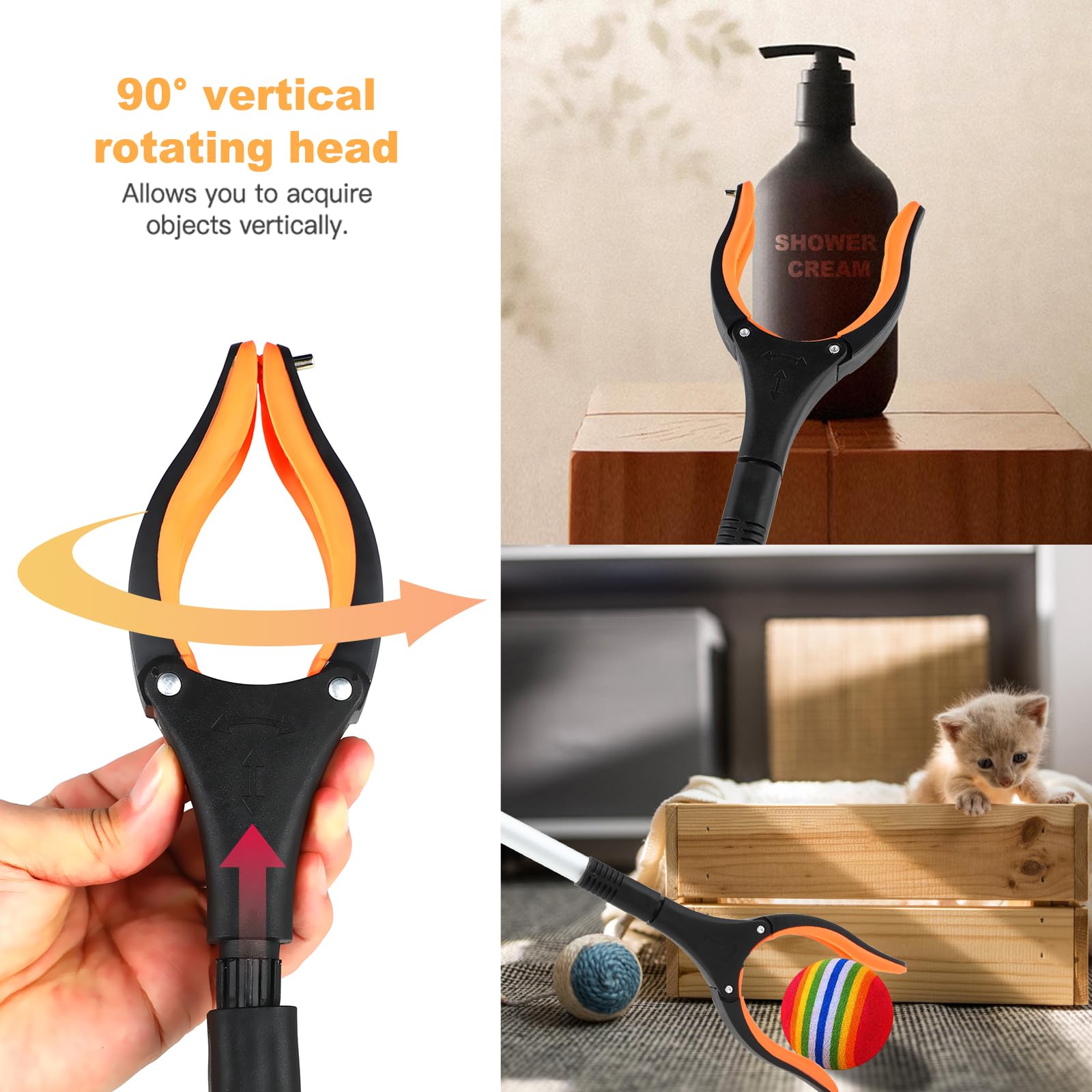 Pince de Ramassage Pliante, pince pour ramasser sans se baisser, 360° Tête pince ramasse objet, Barre avec Extrémité Magnétique pour la Collecte de Déchets et d'Ordures, Longueur de 80 cm(orange)