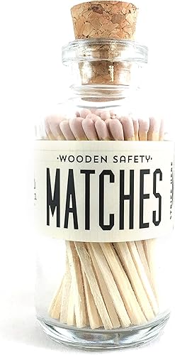 Safety Matches in Vintage Apothecary Bottle Wooden Colored Tip Matchsticks for Candle & Decor Fancy Matches Glass Jar Holder with Cork & Striker