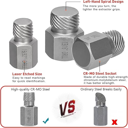 Miniatura 3 de Juego de 13 extractores de tornillos, cabeza hexagonal, multilínea de fácil salida, kit de extractor de pernos Allen despojados, herramienta de