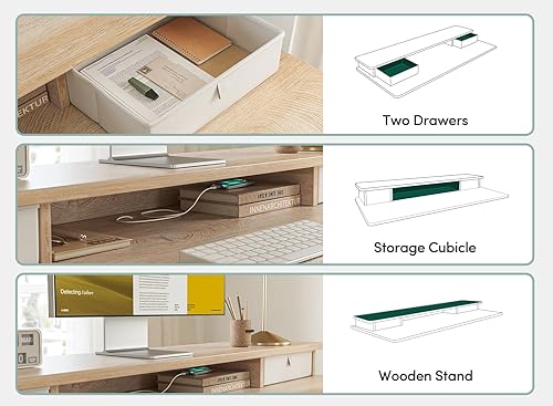 Miniatura 37 de FEZIBO Escritorio eléctrico de pie ajustable de altura de 40 x 24 pulgadas con doble cajón, escritorio para computadora, mesa de pie para oficina en