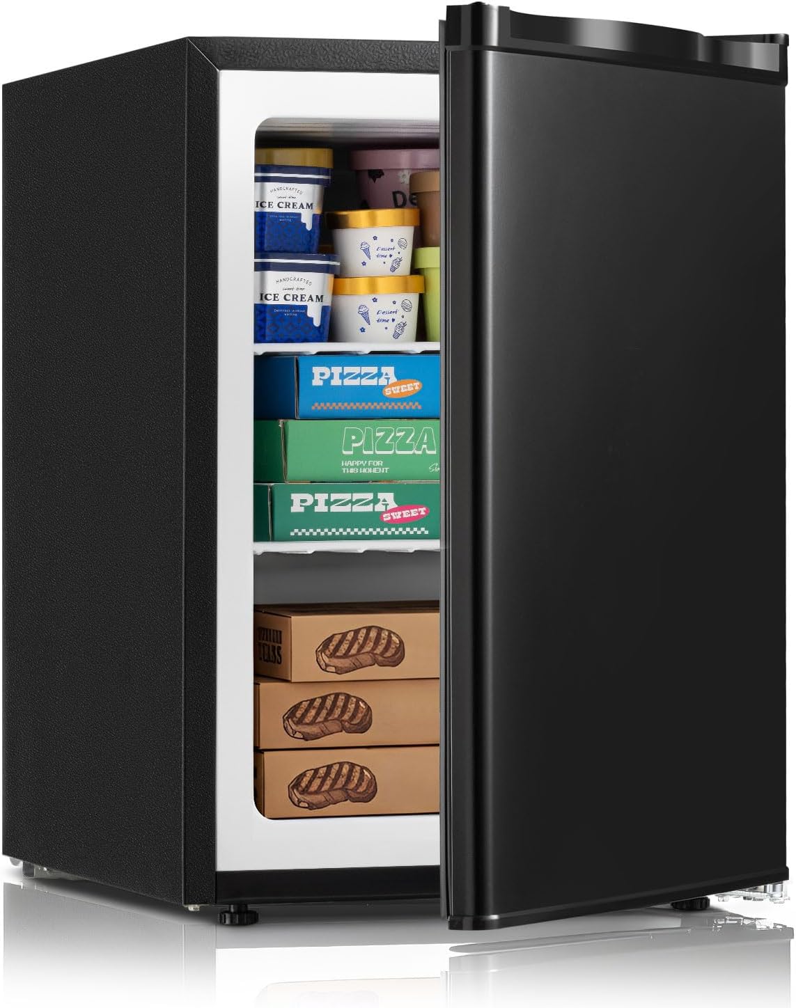 2.1 Cu Ft Upright Freezer, Small Compact Mini Freezer with Reversible Single Door, 7 Level Adjustable Thermostat, Removable Shelf, Energy Saving for Home Office Garage, Black