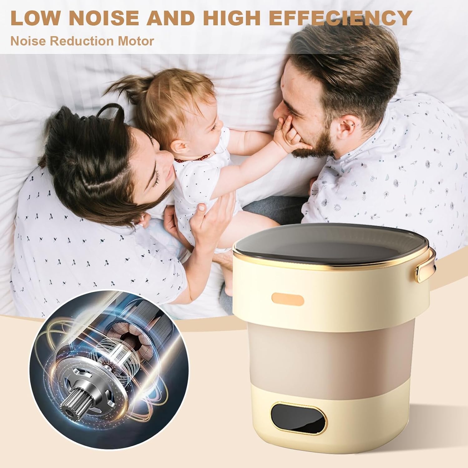 13L Portable Washing Machine and Washer Dryer Countertop Combo, Collapsible Mini Washing Machine for Baby Clothes and Delicates, Small Washer Machine for Apartment, Dorm, RV, Beige