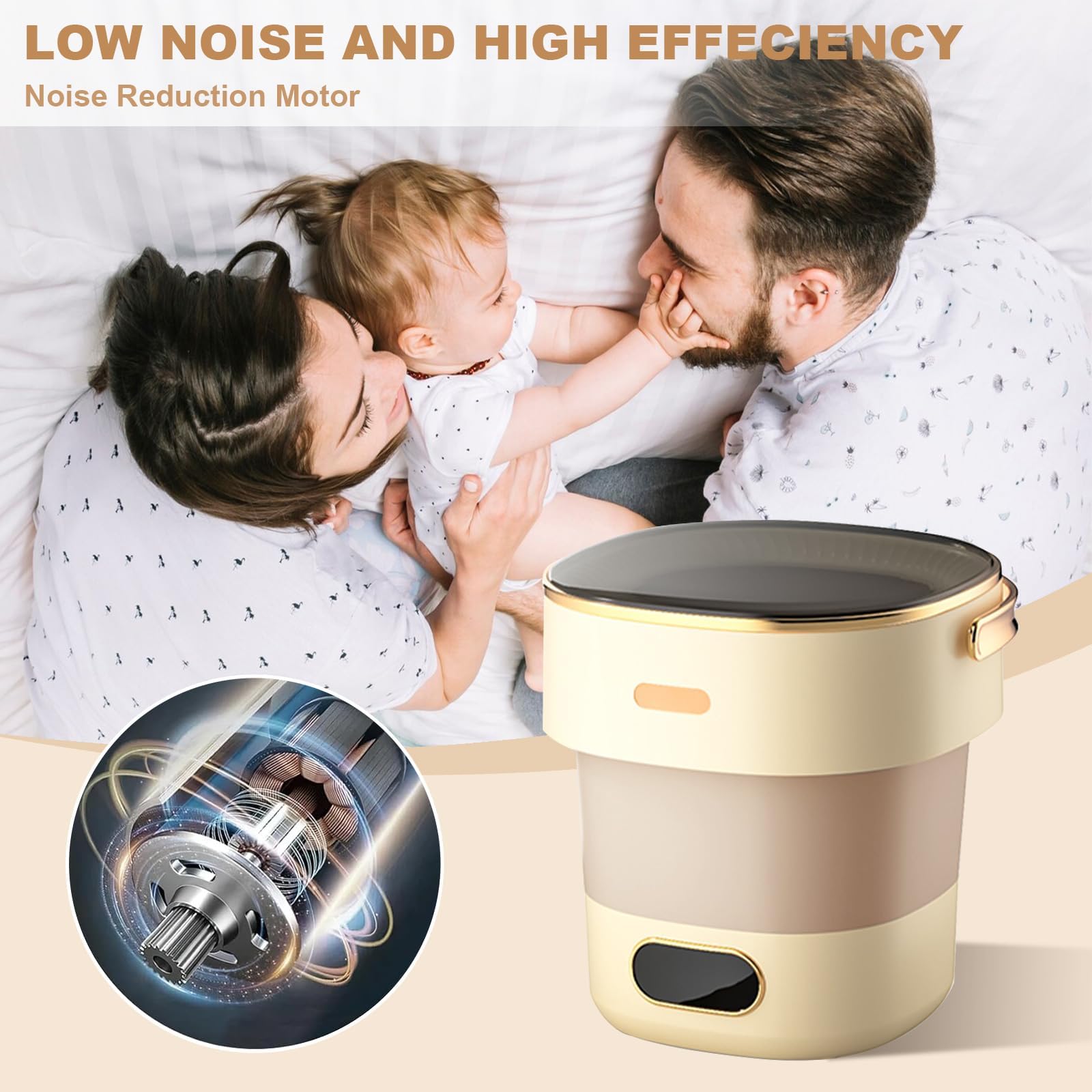 GarveeHome Mini Waschmaschine, 13L Faltbare Camping Waschmaschine mit Schleuder, Washing Machine Tiefenreinigung Von Reisewaschmaschine für Schlafsäle, Wohnmobil, Wohnungen,Beige