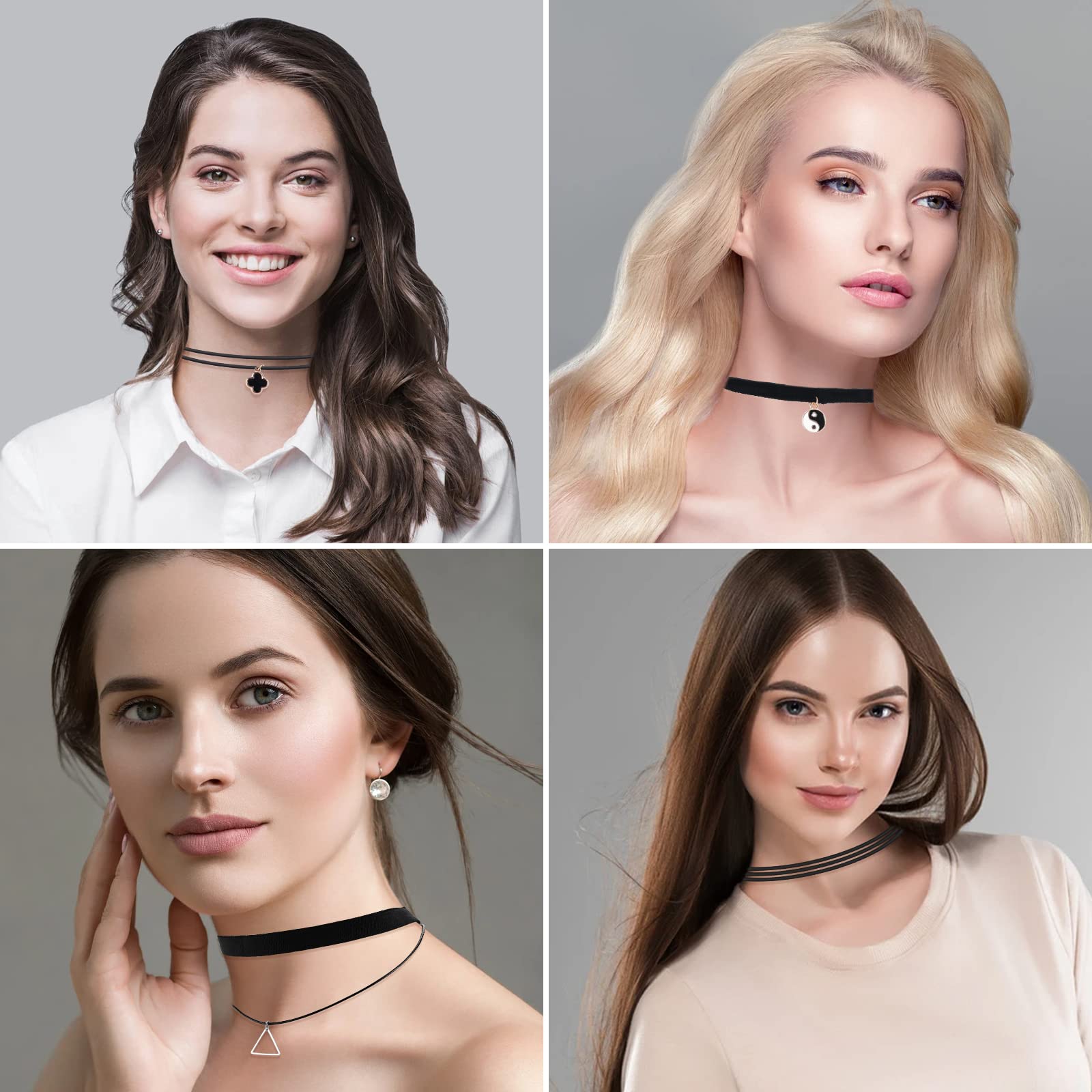 ASTER Zestaw 15 czarnych naszyjników typu choker, dla kobiet, dziewcząt, gotycki kołnierz, koronka, Halloween, Boże Narodzenie