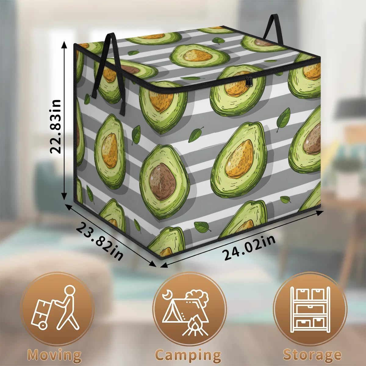 Honeybaby 214L Extra Large Comforter Storage Bag Avocado Stripes Storage Totes with Lids Waterproof Closet Organizer Folding Blanket Storage Bags for Clothes Bedding Pillows