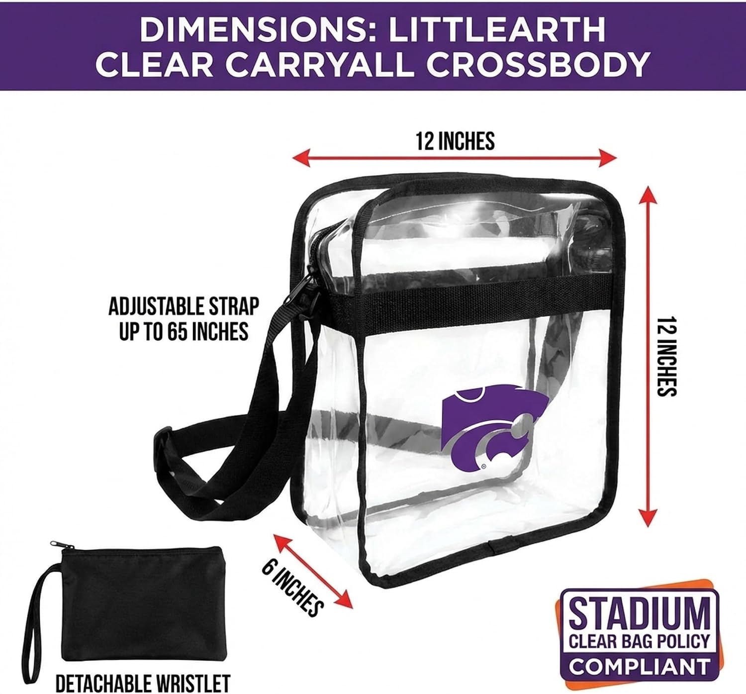 Littlearth Unisex NCAA Clear Carryall Crossbody Bag