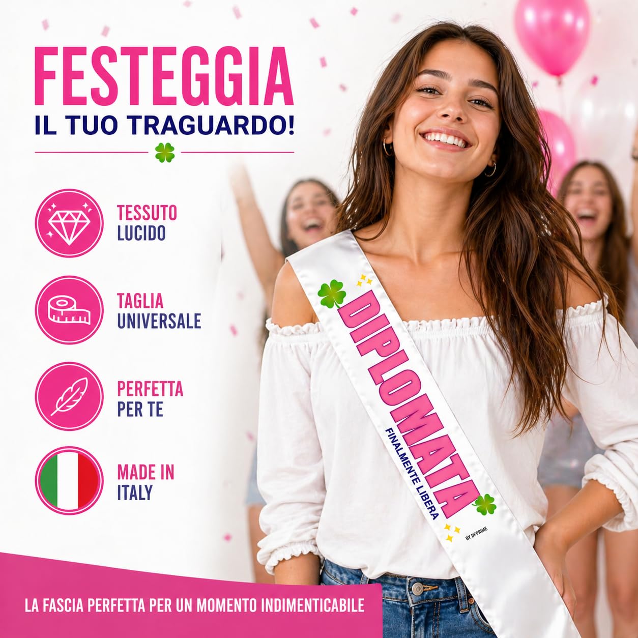 FASCIA DIPLOMATA – Finalmente Libera – Fascia Divertente per Festa di Diploma – Gadget Ironico per Diplomata – Regalo Originale Donna
