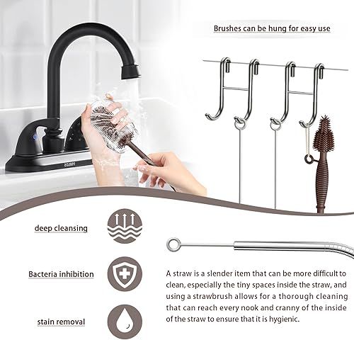 Miniatura 9 de Wqzlyg Juego de cepillo de silicona para biberones y cepillo limpiador de pajitas, cepillos largos para botellas de agua de limpieza completa,