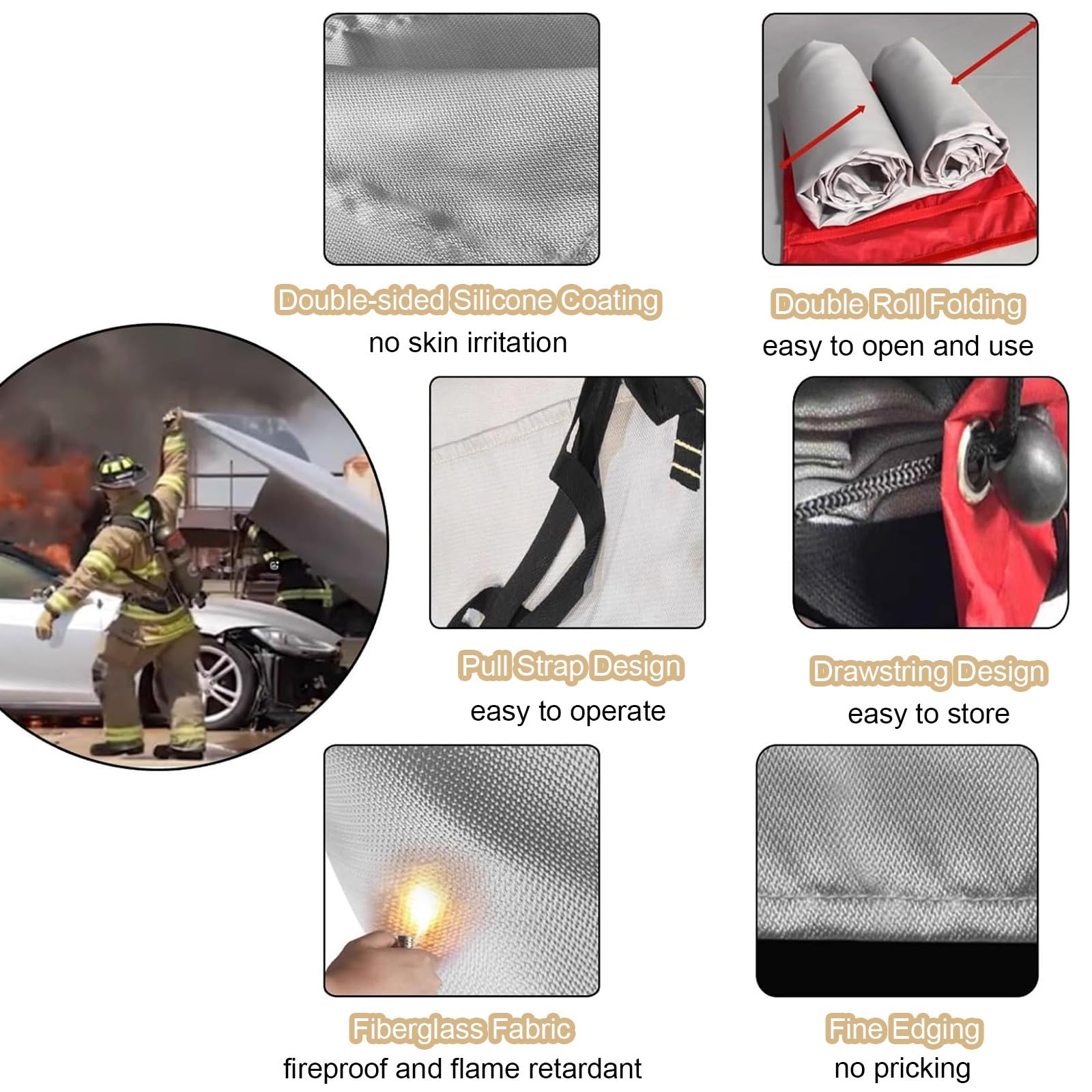 Manta ignífuga de emergencia para vehículos, manta extintor grande para uso en coche y camión, paño de silicona duradero para seguridad y protección