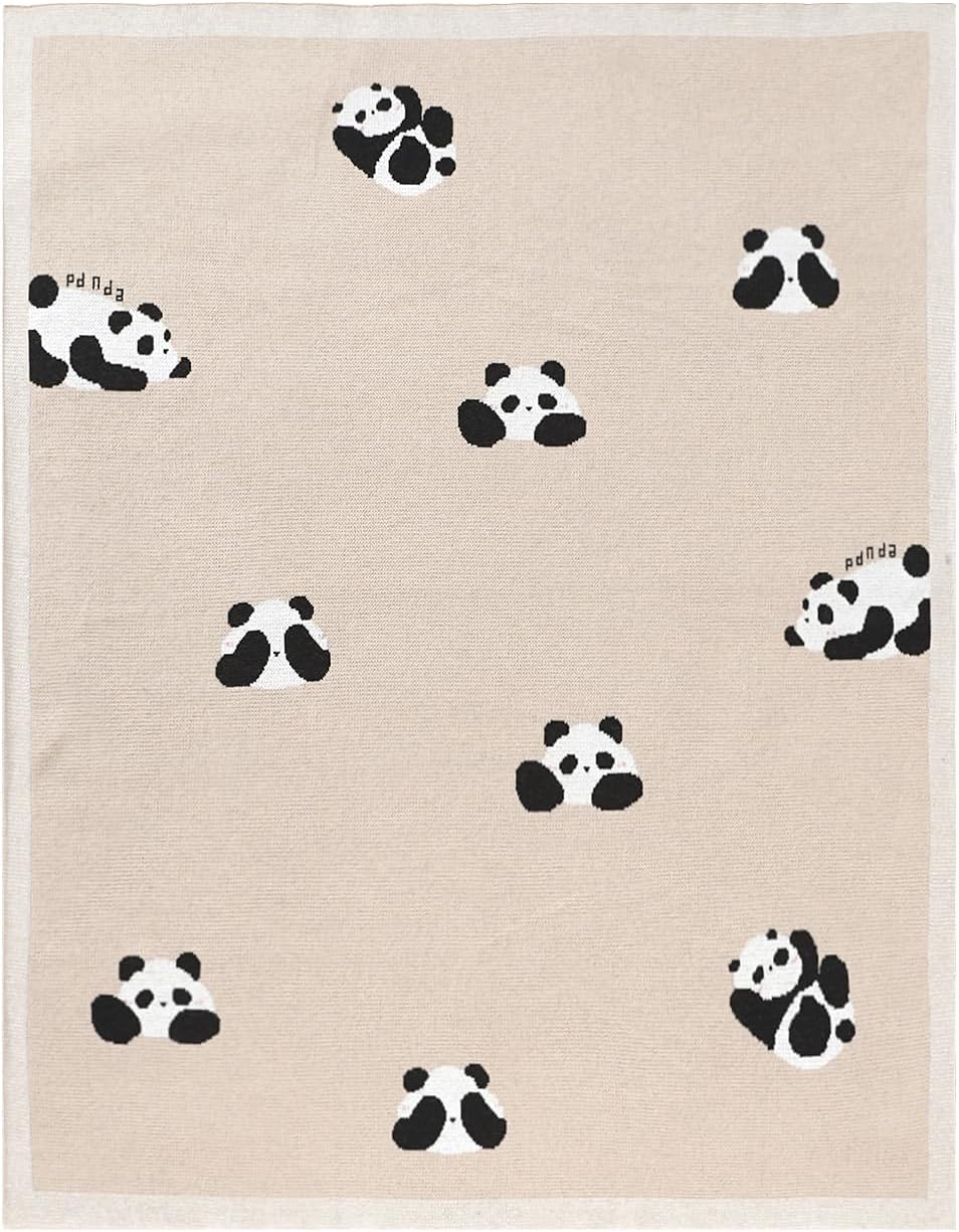 Avibae Cotton Baby Blanket 40x30in, Cute Panda Parttern Newborn Receiving Blanket for Crib Stroller, Soft and Cozy Infant Blanket (Khaki)