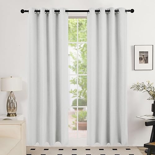 Miniatura 3 de Deconovo - Cortinas de lino completamente opacas, con aislamiento térmico, 84 pulgadas de largo, 2 paneles para sala de estar (blanco grisáceo, 52 x