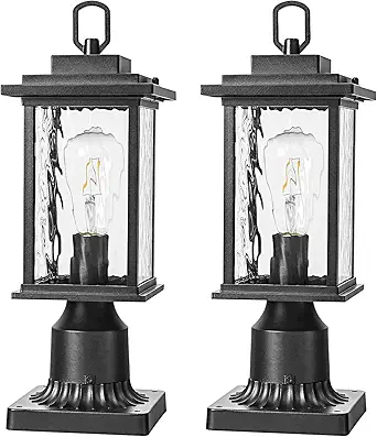 2 Pack Outdoor Post Lights for Yard Patio Pathway Lawn Driveway, Outside Pole Lantern Lighting Fixture, Aluminum Pier Mount Outdoor Lighting, Exterior Lamp Post Light with Pier Mount Base