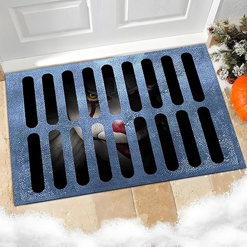 Felpudo de payaso con ilusión 3D de Halloween, tapete de bienvenida de Halloween, tapete de drenaje de payaso de Halloween, para interiores y