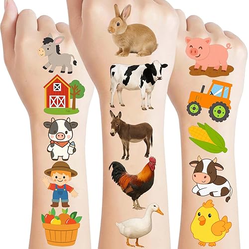 Cute Farm Animal Temporary Tattoos Stickers - 100pcs Farm Theme