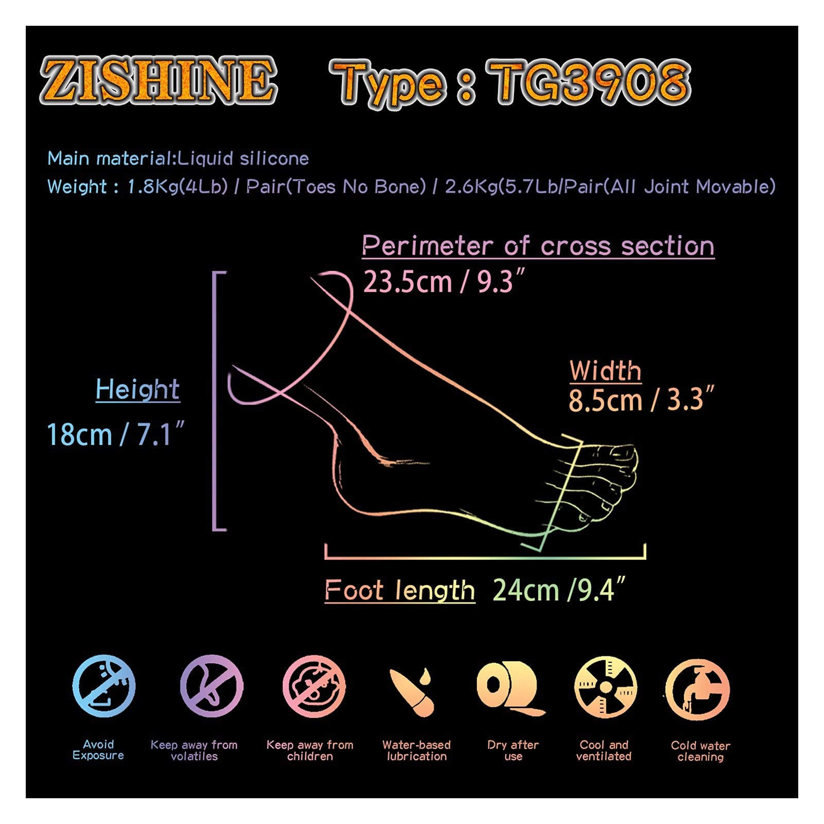 Symulacja Model stóp Długie palce widoczne naczynia krwionośne Prawdziwe nogi ludzkie Wyświetlacz Nail Art Costume Rekwizyty silikonowe TG3908(All Silicone,Right foot)