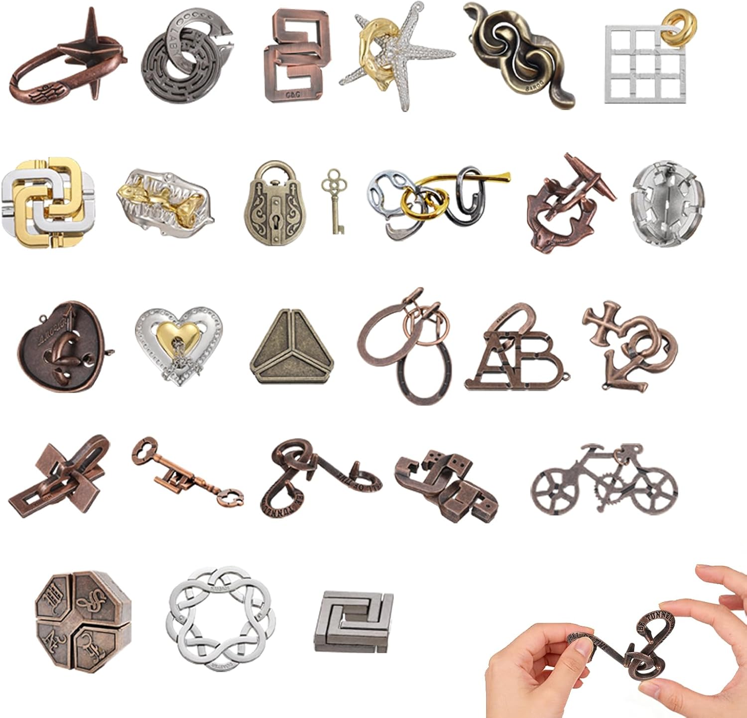 26 Pcs Metal Brain Teaser Puzzles Assortment Adults Difficult Magic Puzzles for Classroom Mind Challenge Educational,Highly Hard Brain Games IQ Logic Test, 3D Highly Difficult Adult Puzzles（26 Models）