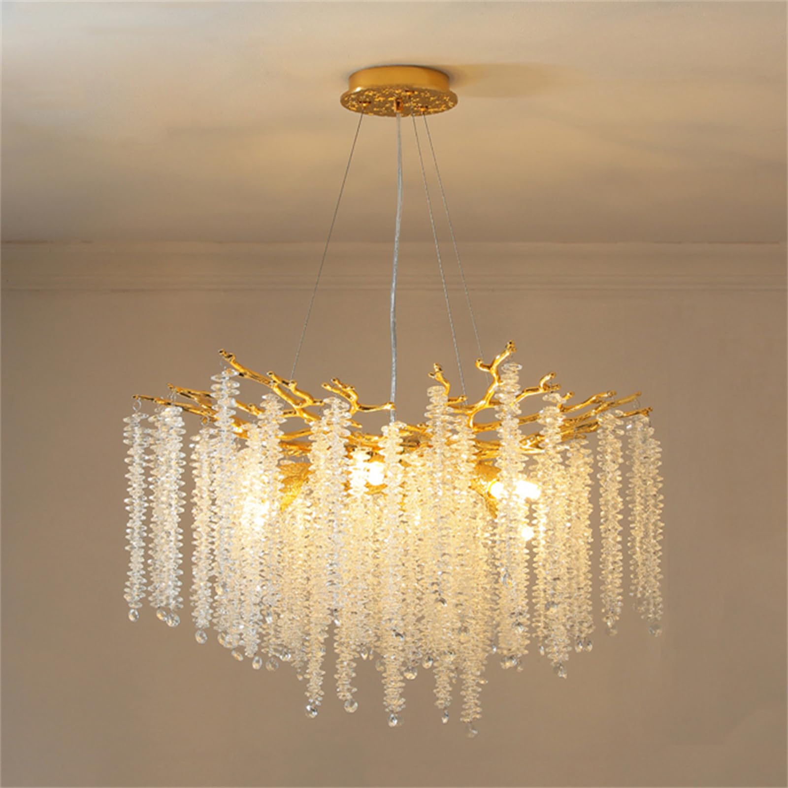 SXECAEPS Modern creative chandelier Crystal Tree Branches Modern Luxury Round Raindrop Pendant Light Fixture Ceiling Hanging for Dining Room Bedroom Living Entryway, Gold,D60cm