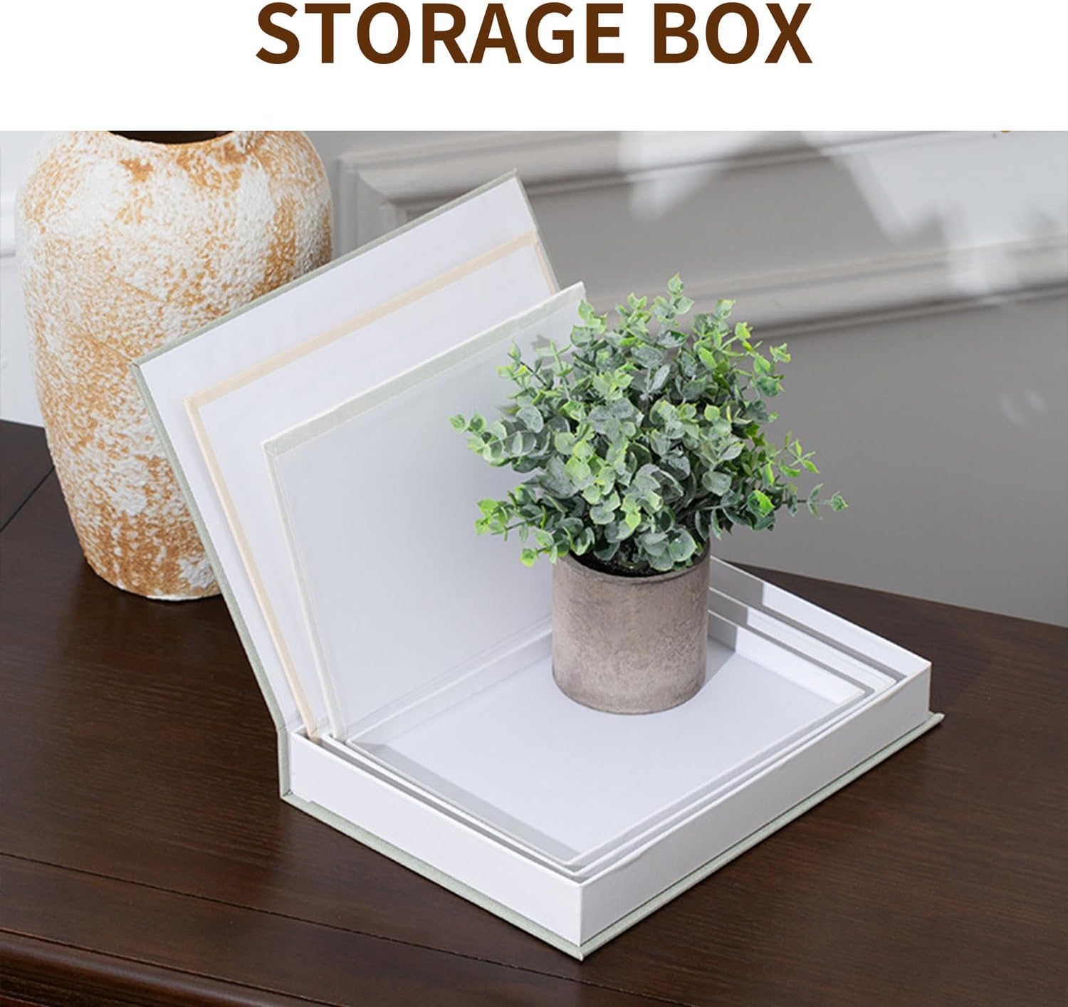 Decorative Books for Home Decor-Coffee Table Books Bookshelf Mantel Decor-Set of 3 Linen Fake/Faux Book for Decoration-Decorative Boxes,Storage Box,Photo Storage (Sage-beige-white)