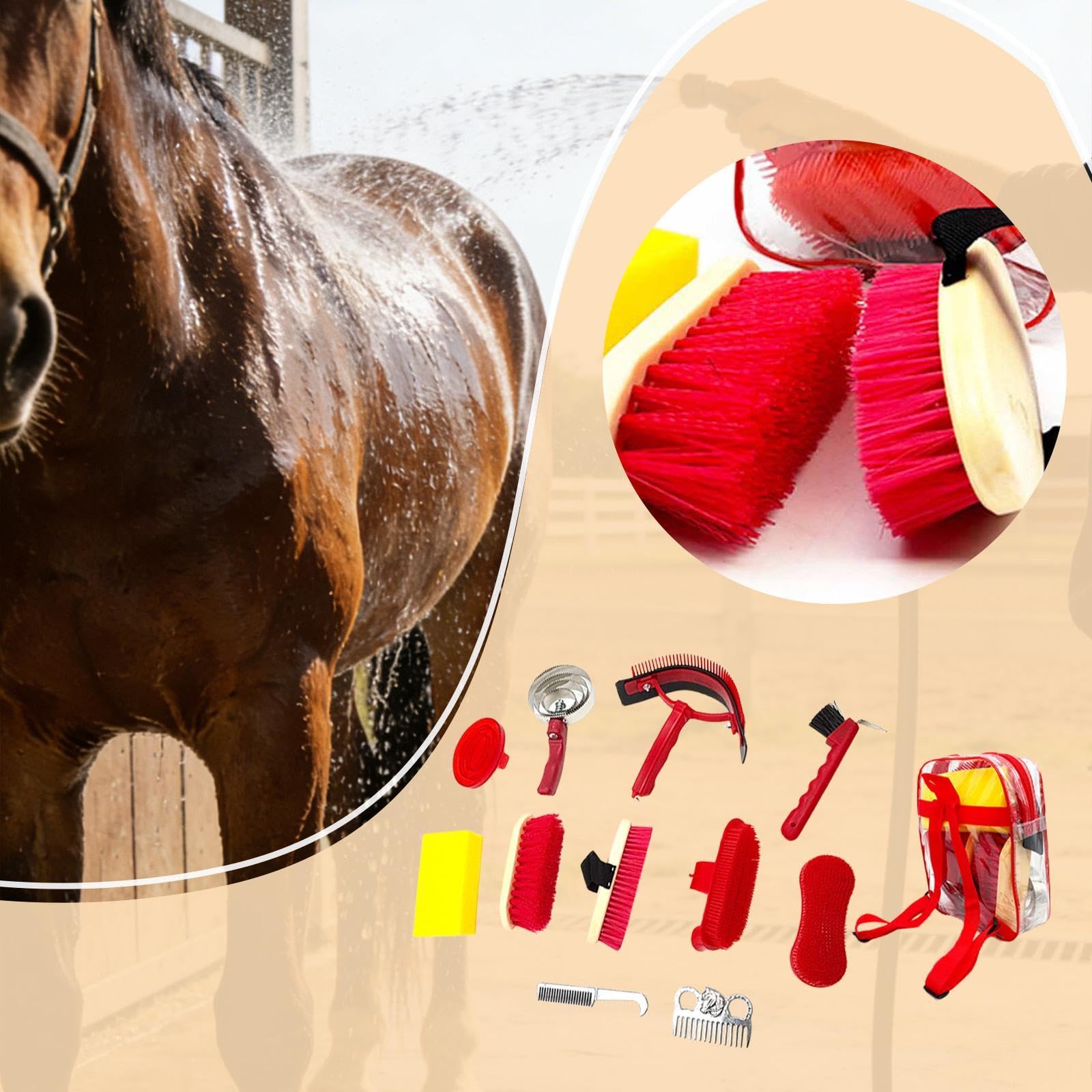 Kit de Aseo para Caballos de 11 Piezas, Regalo para Amantes de Los Caballos, Accesorios para de, Juego de Cepillos para Caballos