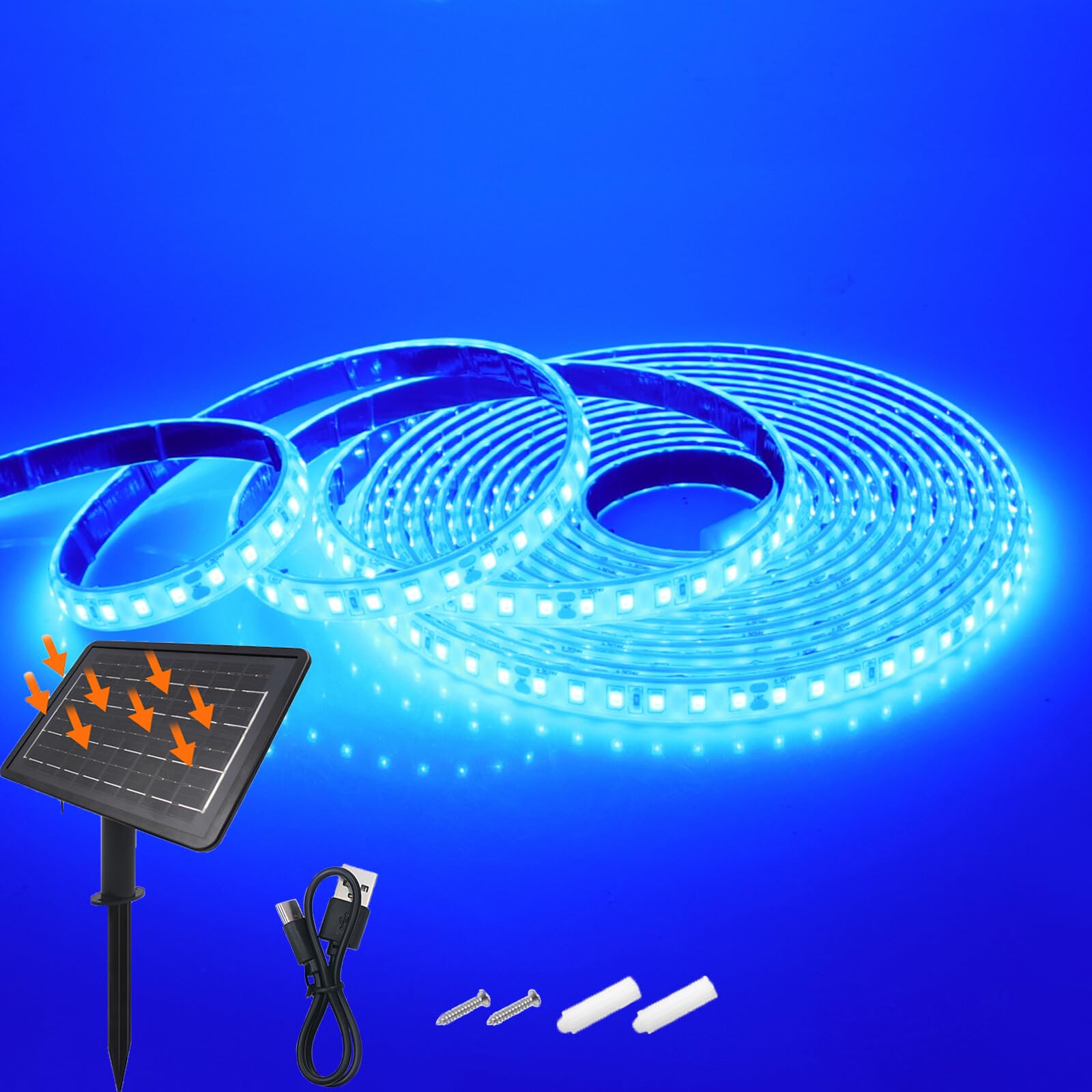KAFULA 24V 8 Mode Solar Strip Light [7m,Blue],IP68 Waterproof,7200MAH Solar Powered Flexible LED Rope Light CRI85+,Bedroom Garden Balcony Decorative Lighting