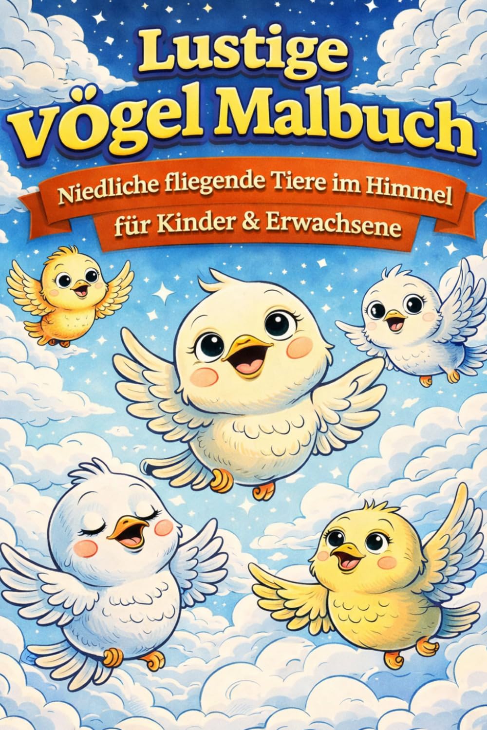 Lustige Vögel Malbuch – Niedliche fliegende Tiere im Himmel für Kinder & Erwachsene | Entspannendes Ausmalbuch mit süßen Cartoon-Vögeln: Über 80 ... Senioren mit liebevollen Vogelillustrationen