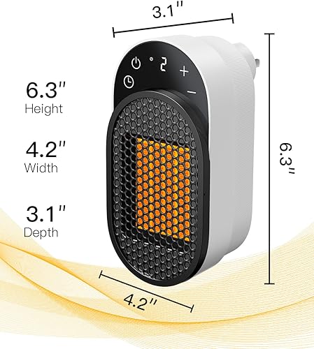 Miniatura 6 de Calentador de espacio de salida de pared, calentador eléctrico de 450 W con termostato ajustable y temporizador de 12 horas y pantalla LED,