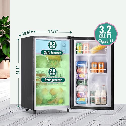 Miniatura 5 de WANAI Refrigerador de 3.2 pies cúbicos de una sola puerta con congelador, refrigerador con 5 temperaturas ajustables, luces LED, estantes de