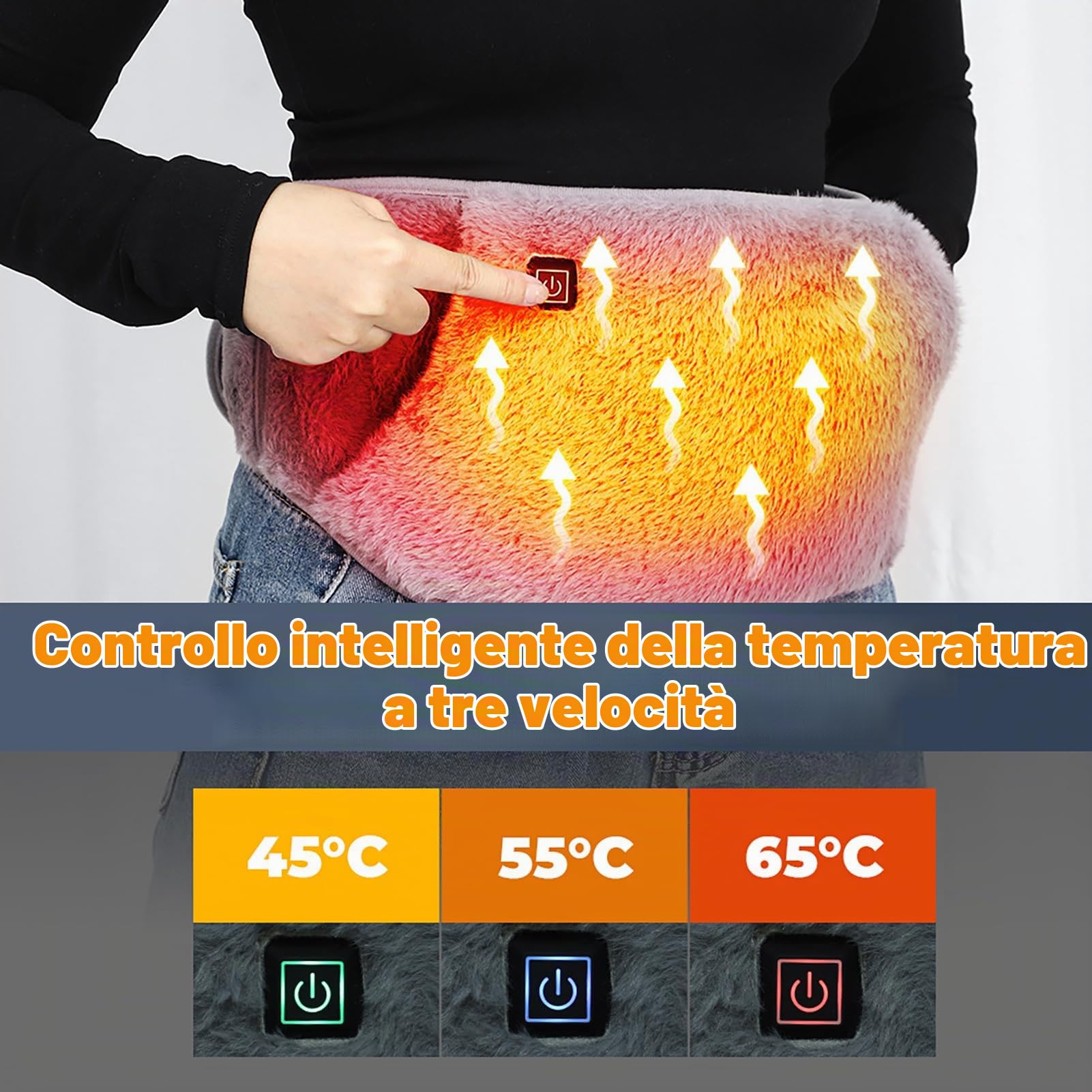 Cintura Termica Elettrica, Termoforo Riscaldante per Schiena e Reni con Design 2 in 1, Cuscinetto Riscaldante Senza Fili e Ricaricabile per Uomini e Donne, Ideale per Regali