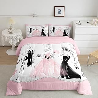 Girls Fashion Twin Size Comforter Set,Kids Pink and White Decor All Season Bedding Set,Teens Glamour Women Comforter,Children Dress Skirt Decor Quilt Set Bedroom Collection 2Pcs
