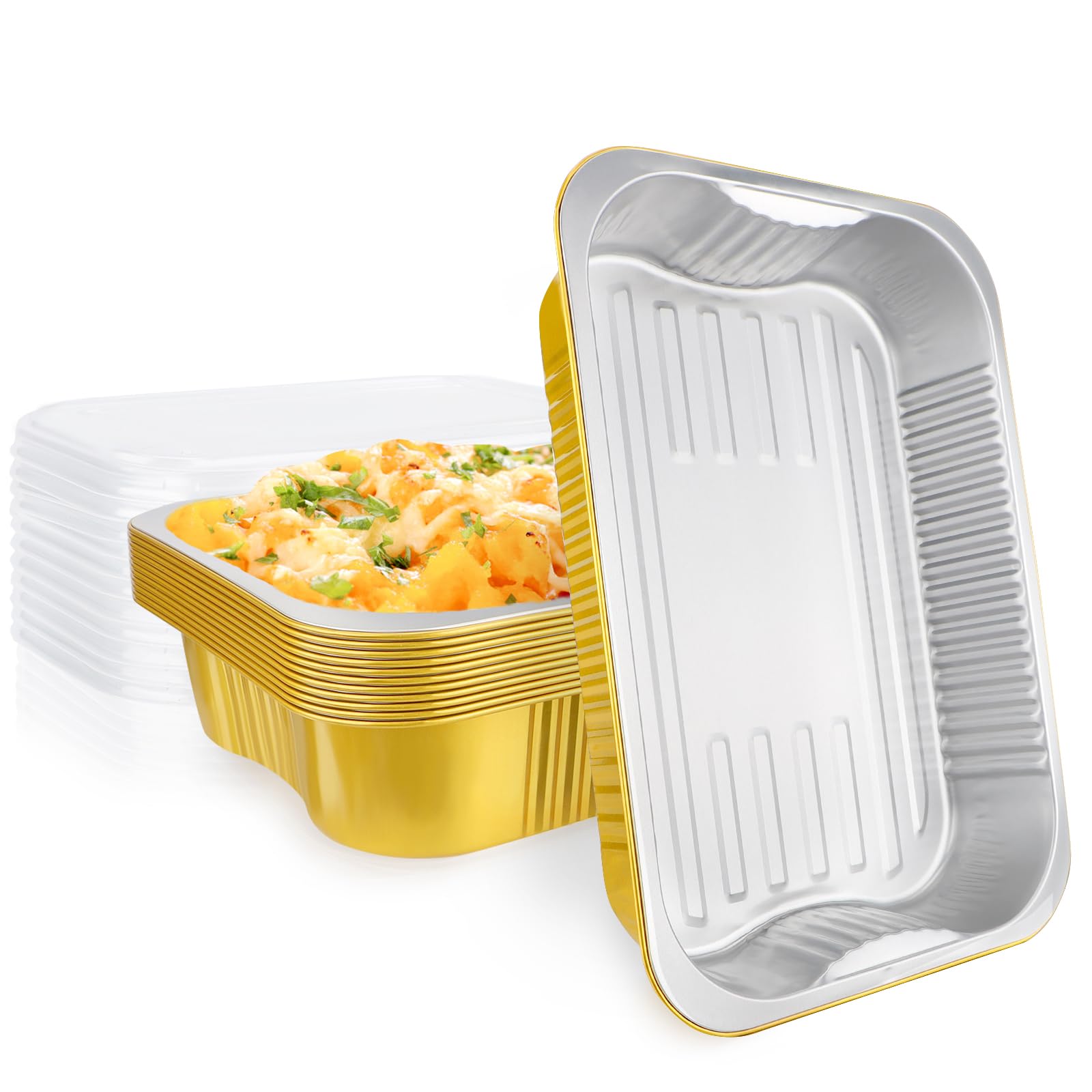 EUSOAR Moldes de aluminio con tapas, paquete de 12 unidades, de 127 onzas, desechables, pequeños, de aluminio, para tartas, pan, pasteles, fiestas, preparación, congelador, bandejas de goteo para