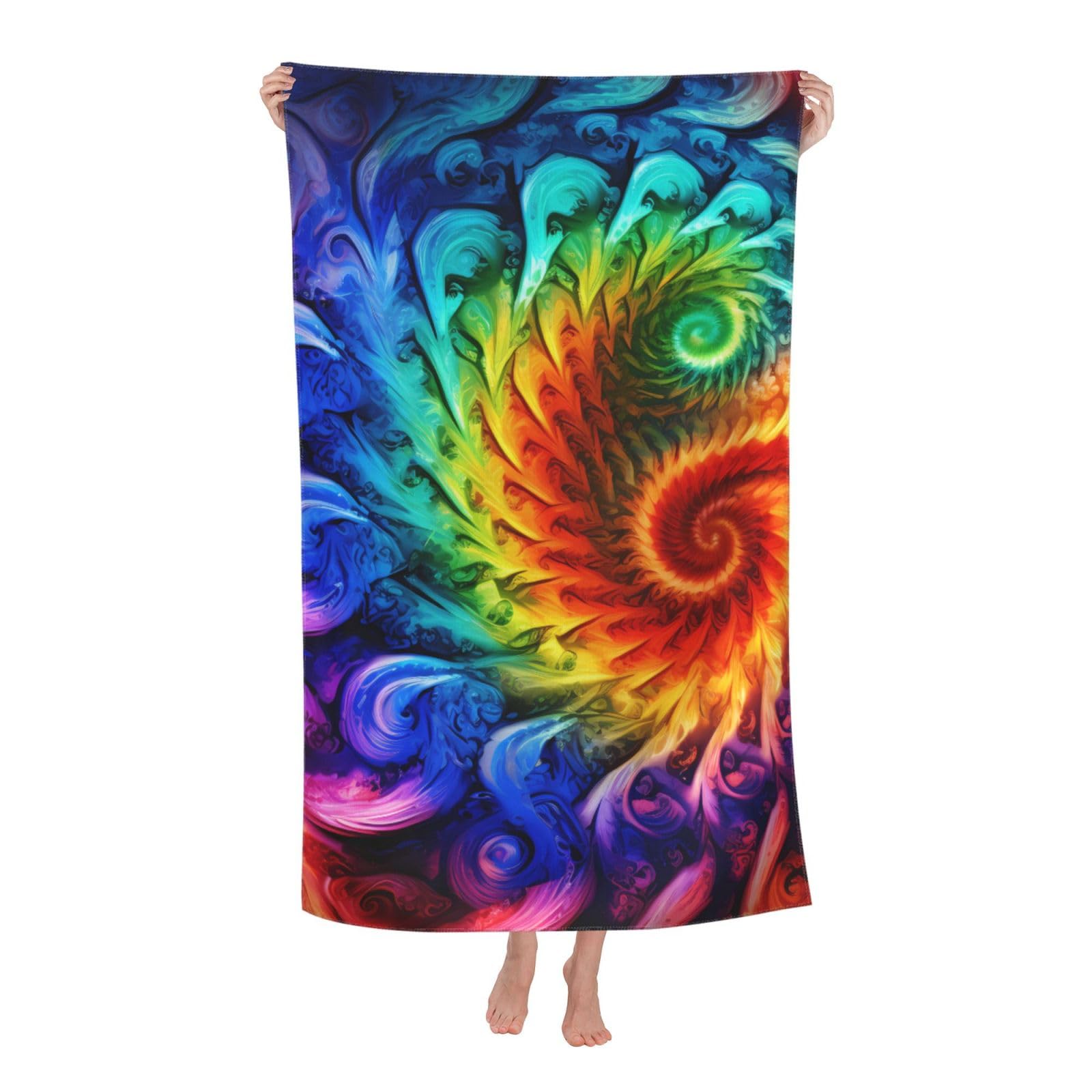 LSRCPD Beach Towel Colorful Tie Dye Microfiber Beach Towels Blanket Oversized Tropical Big Extra Large XL Pool Towels Quick Dry Sandproof for Women Girls Kids