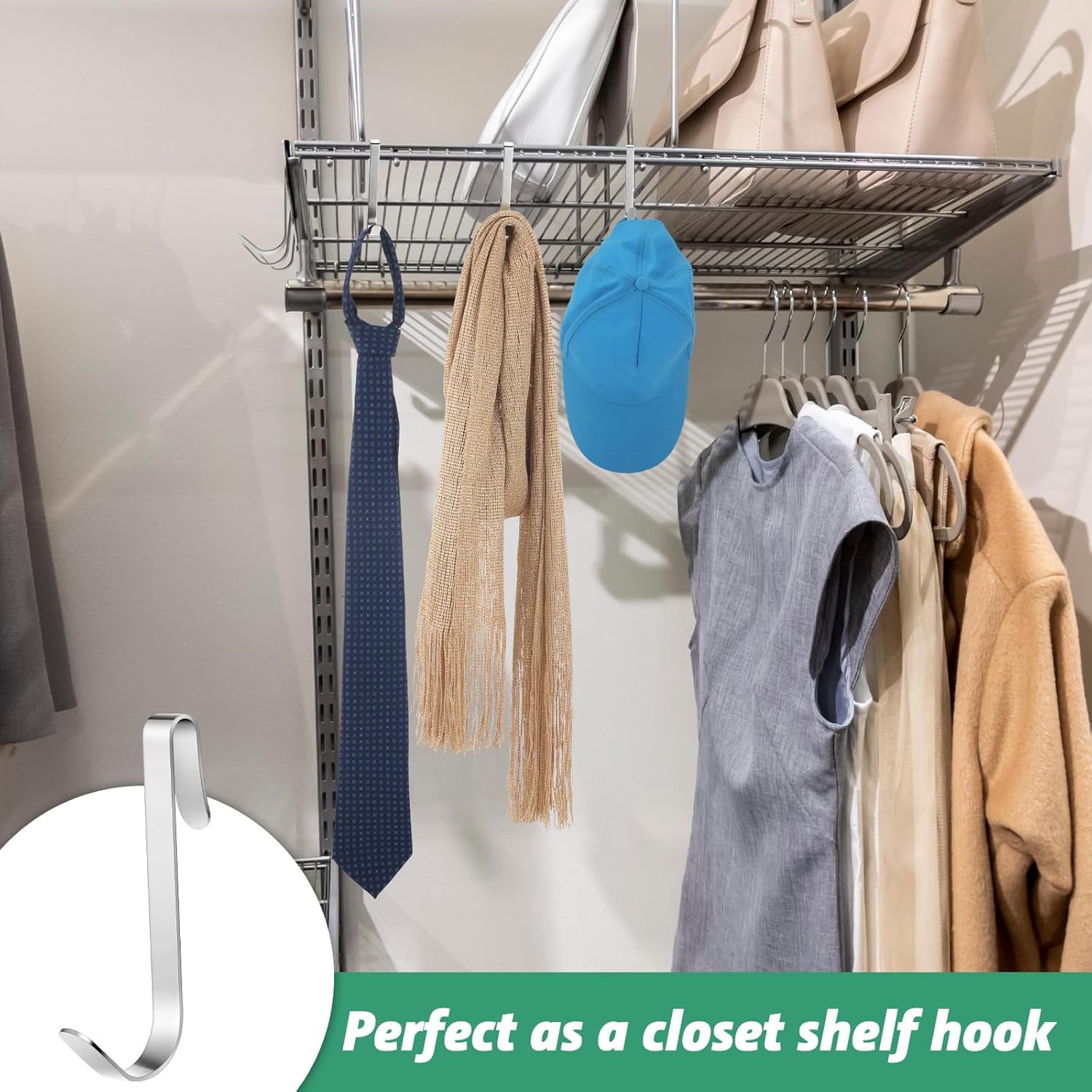 Yaocom 12 Pcs J Hook for Wire Shelving 3.6 Inch Large Heavy Duty Metal Shelf Hooks for Wire Shelves Racks Closet Shelving Accessories (Silver)