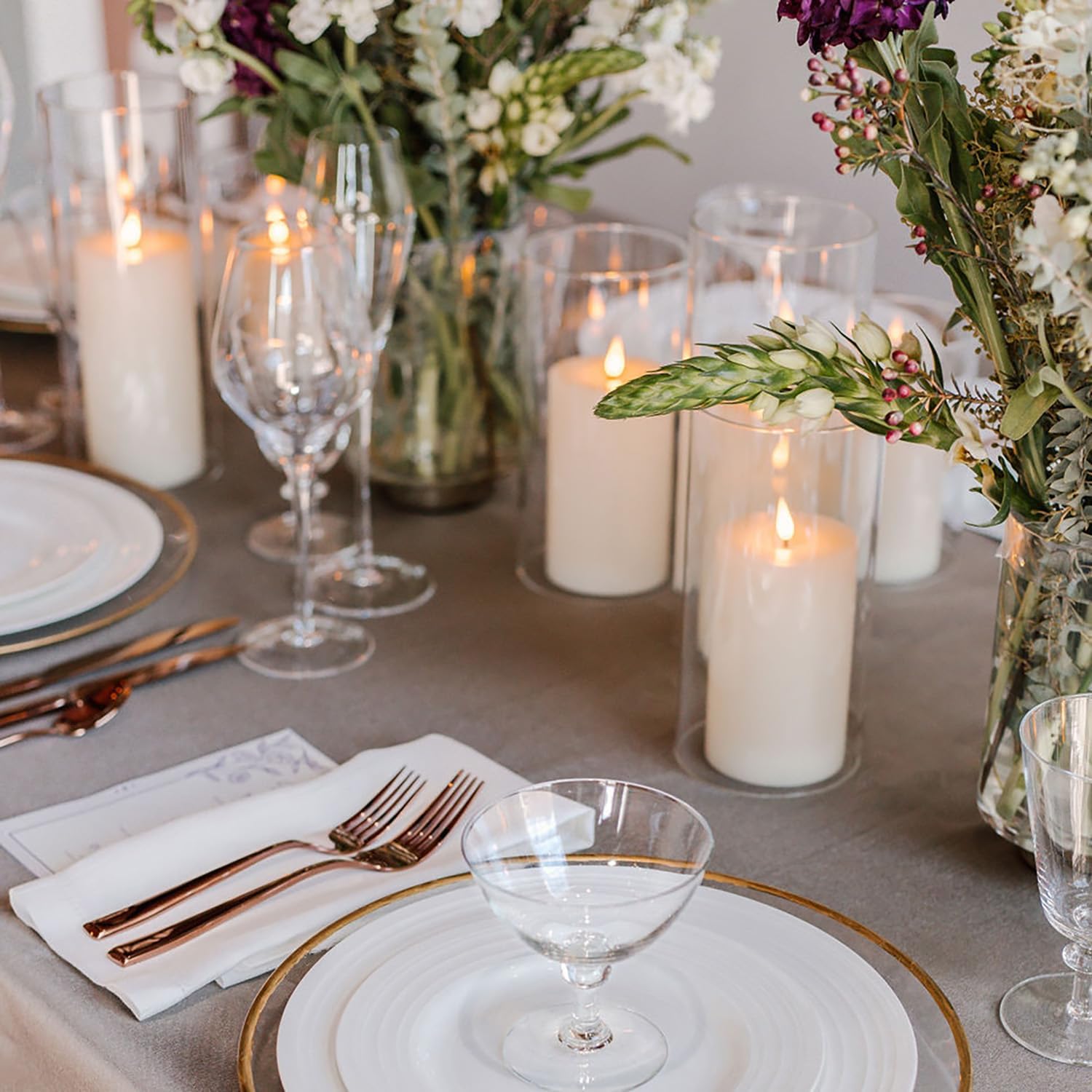 LampLust Realistic Flameless Pillar Candles with Remote, Set of 3, Batteries Included, Real White Wax, 3D Flickering LED Flame, 3 Inch Pillar Candles, Spring Decor, Centerpieces for Tables