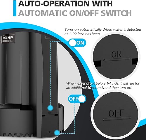 Miniatura 2 de Bomba de agua sumergible automática de 13 HP, bomba de sumidero de 2250 GPH, extracción de bomba eléctrica portátil para drenaje de piscina, sótano,