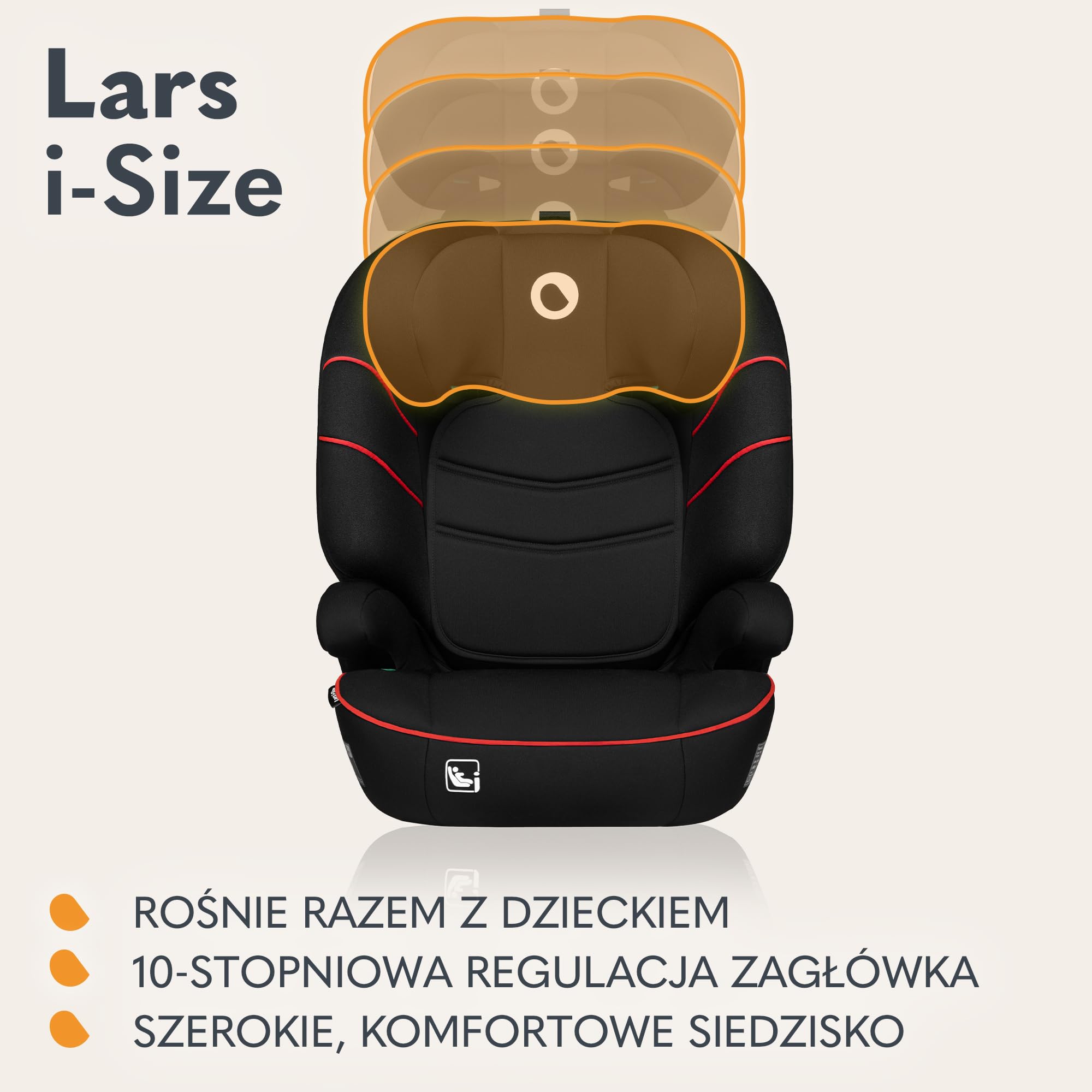LIONELO LARS i-Size Dziecięcy Fotelik Samochodowy 100-150 cm Grupa 2 3, Ochrona Boczna 10 stopni Regulacji Zagłówka Wygodne Podłokietniki Wypinanie Oparcie Konstrukcja ImpactGuard | 4-12 lat, 15-36 kg, montaż pasów bezpieczeństwa, 10-stopniowa regulacja z