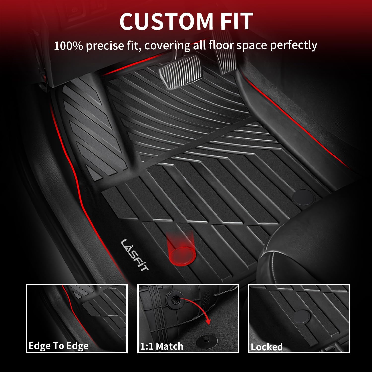 LASFIT Floor Mats for Cadillac XT4 2019-2025, All Weather TPE Custom Fit Automotive Floor Mats for Cars, 1st and 2nd Row Car Floor Mats Full Set for Cadillac XT4 Accessories, 3 PCS, Black - Image 3