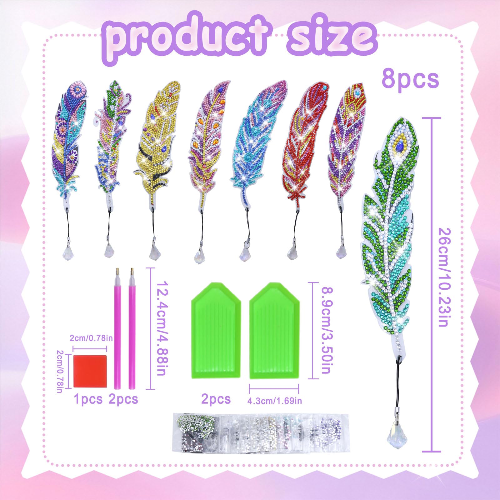 Kit DIY Marque-pages Plume Avec Strass - 8 Pièces à Personnaliser Pour Enfants Et Adultes, Loisirs Créatifs - 3