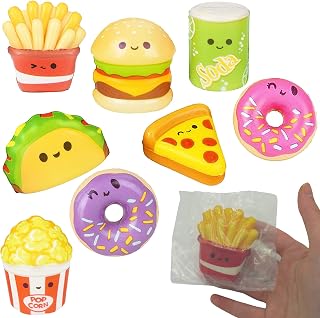 4E's Novelty 24 Pack Fast Food Squishy Toys for Kids Bulk - Slow Rising (Individually Wrapped) Small Foam Squishies 1.5-2.25" - Valentines Day Gifts for Kids Classroom Birthday Party Favors