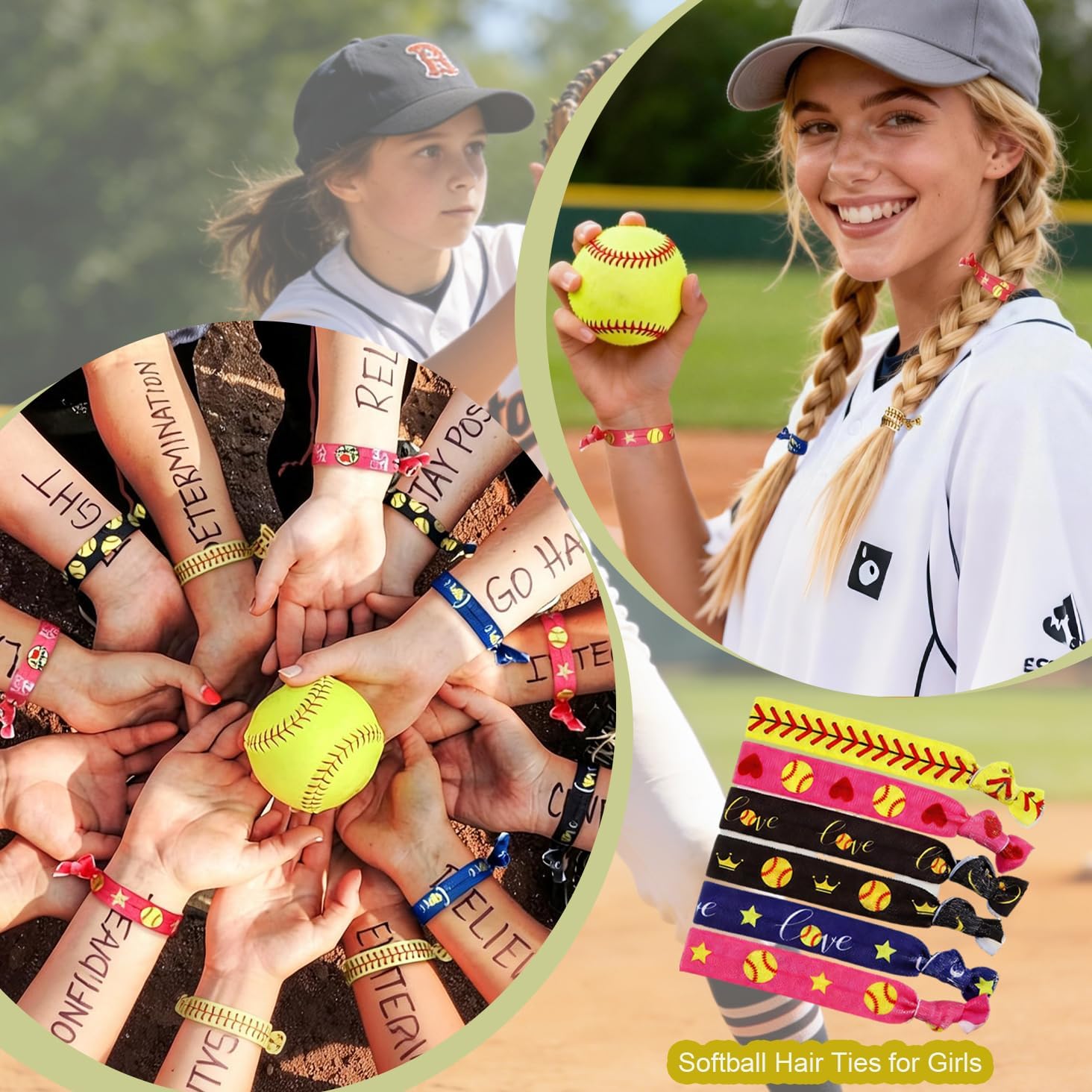 Softball Gifts Set for Women Softball Stuff Accessories Include Cross Charm Softball Bracelet Necklace with Card Makeup Bag Hair Ties Keychain Stickers for Sport Lovers