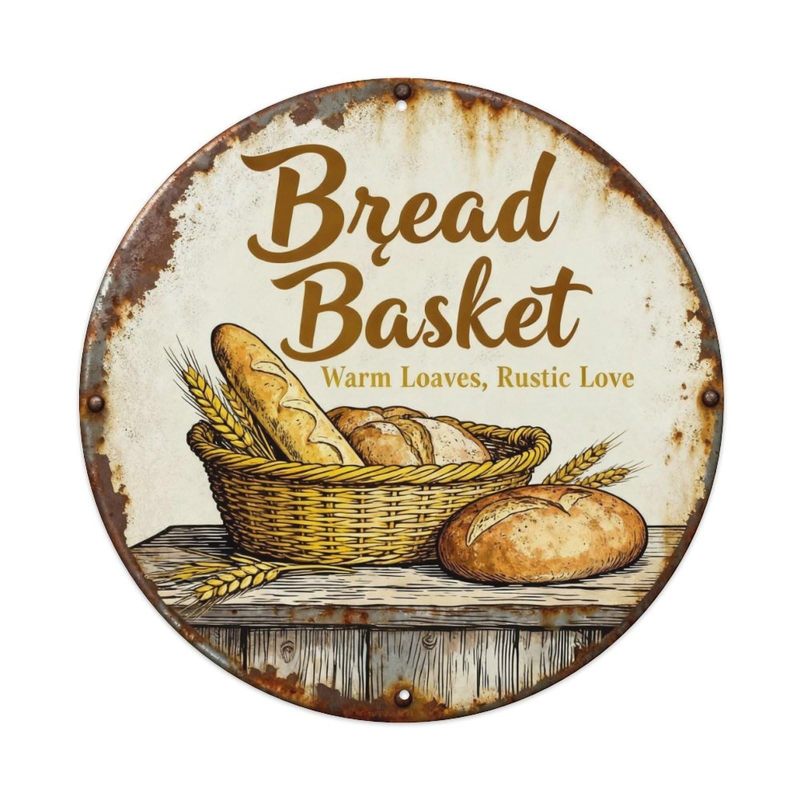 Rustic Bread Basket Kitchen Decor Metal Tin Sign Plaque