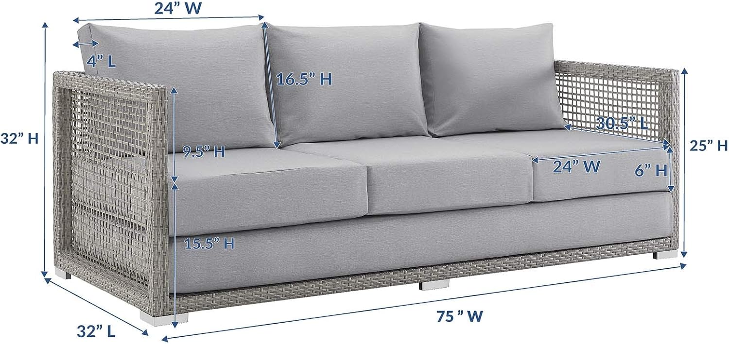Modway EEI-2923-GRY-GRY Aura Outdoor Patio Wicker Rattan Sofa Gray : Patio, Lawn & Garden
