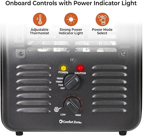 Miniatura 3 de Comfort Zone Calentador eléctrico portátil con termostato ajustable, protección contra sobrecalentamiento e interruptor de vuelco, 1500 W, CZ799BK