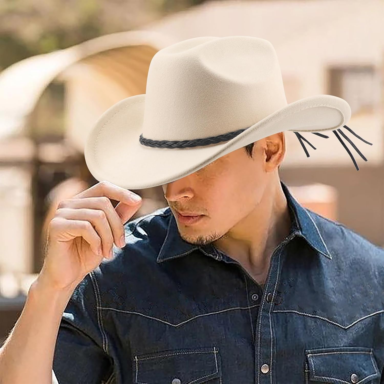 DRESHOW Western Cowboy Hat for Men Women Cowboy Cowgirl Hat Outdoor Wide Brim Retro Felt Fedora Hats Unisex Rolled up Caps - Image 4