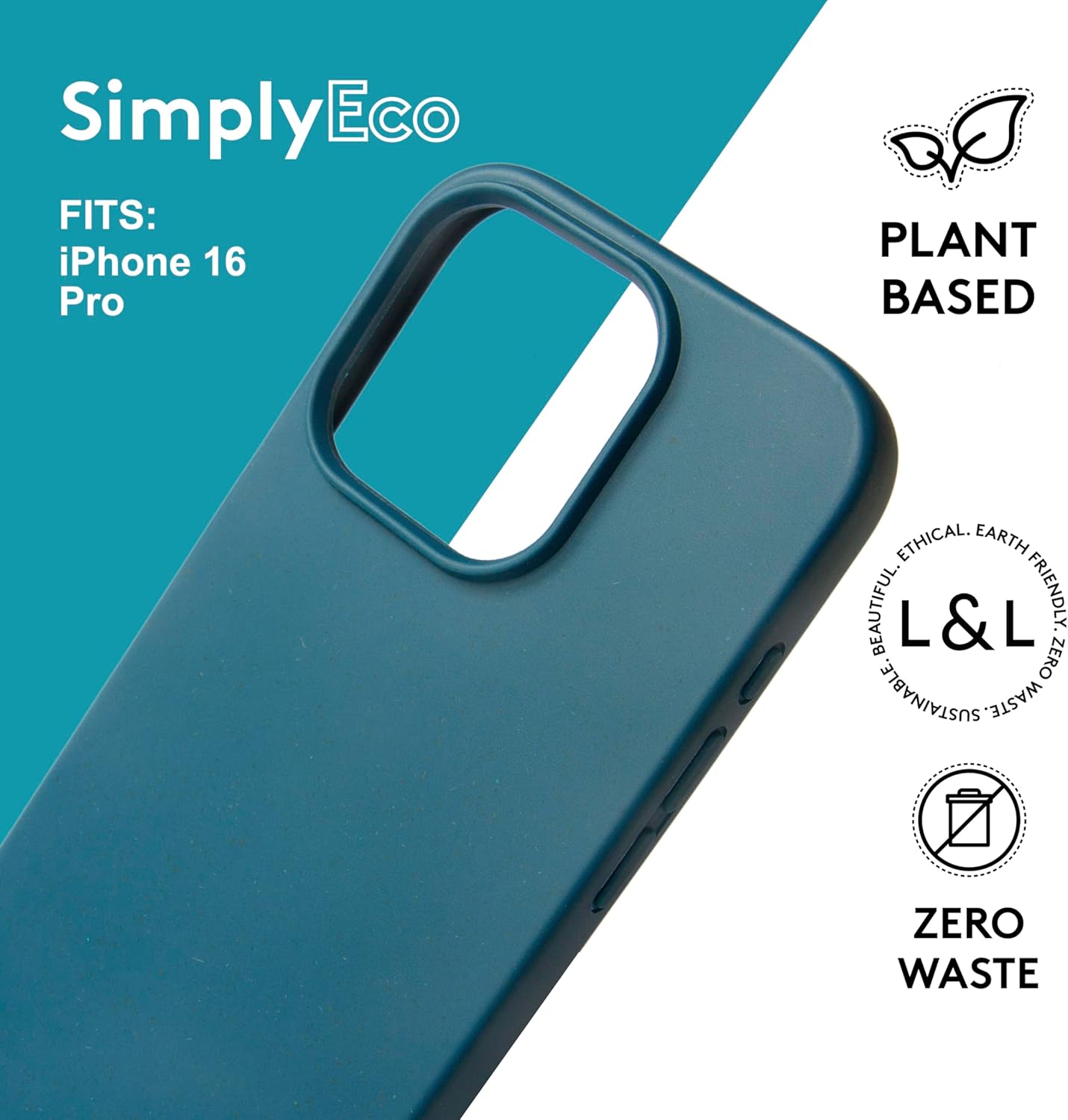 LOAM & LORE Biodegradable Phone Case for iPhone 16 Pro, Plastic Free Eco Friendly Phone Case, Plant Based Compostable iPhone 16 Pro, Premium Zero-Waste Phone Cover (Blue) - Image 3