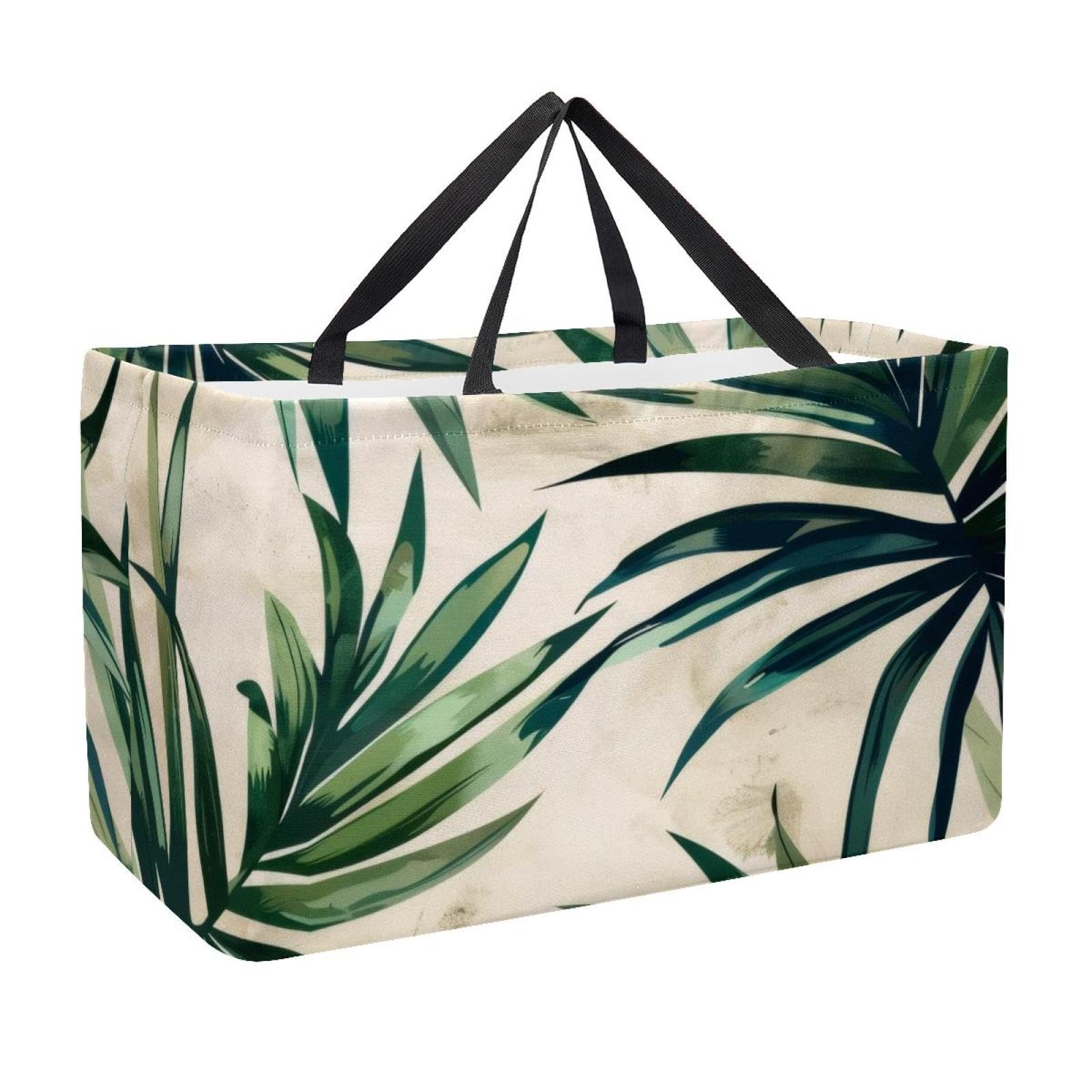 Sacs à provisions réutilisables avec motif feuilles vertes et beiges - Grand sac de courses pliable et lavable pour la plage, le pique-nique, le camping, multicolore, 22.0x12.6x11.4 in/56x29x32 cm