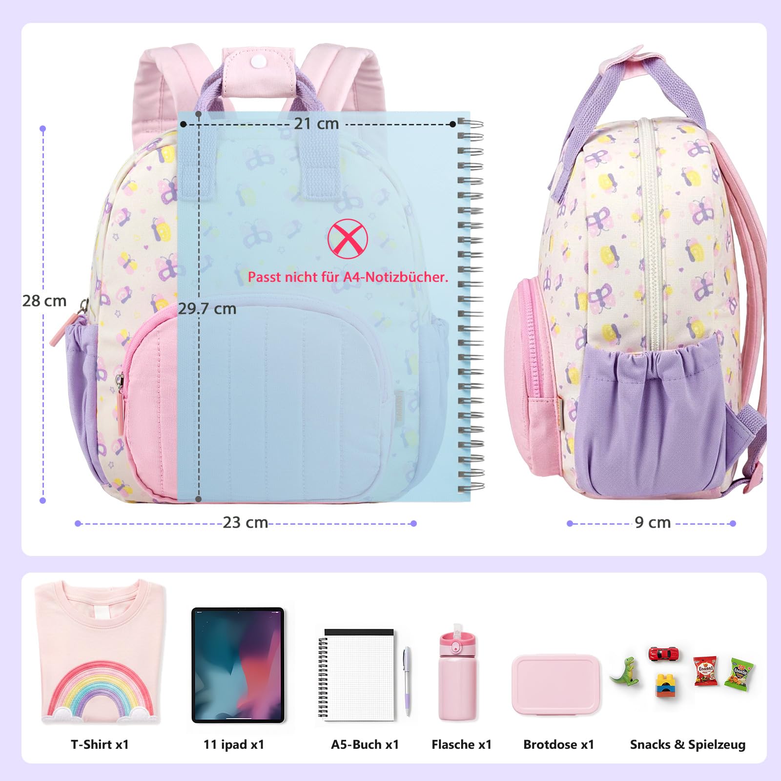 GAGAKU Zaino per bambini – Mini zaino per bambini da 2-4 anni zaino prescolare, Farfalla, Small, Zaini per bambini