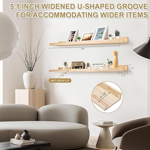 Miniatura 5 de MBYD Estantes flotantes de 16 pulgadas de madera natural soporte de pared para repisa de madera estante de pared para dormitorio sala de estar